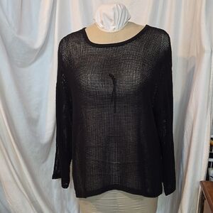 Chico's Black Mesh Cotton Top